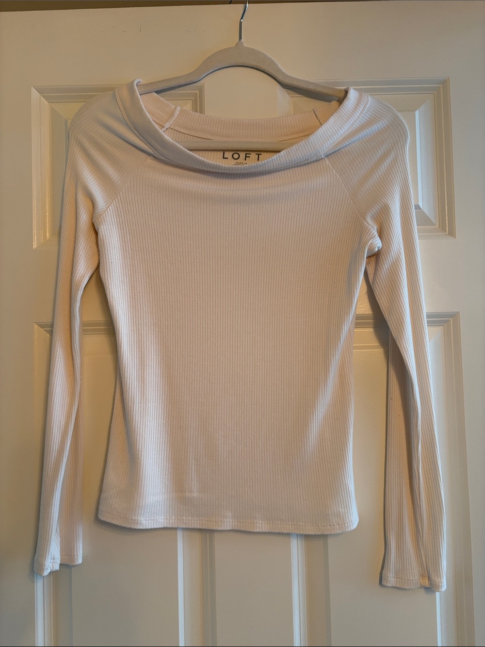 LOFT Cream Ribbed Boat neck Long Sleeve Top - Women’s medium